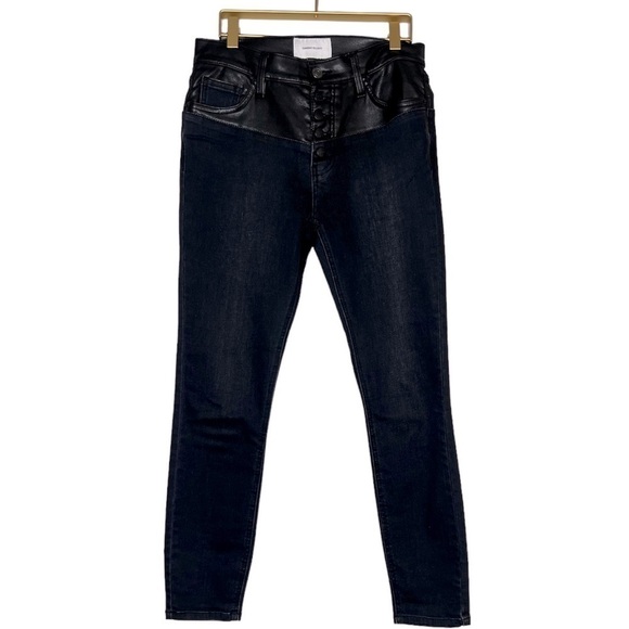 Current/Elliott The Fused High Rise Vegan Leather Contrast Stiletto Jean - Picture 2 of 10